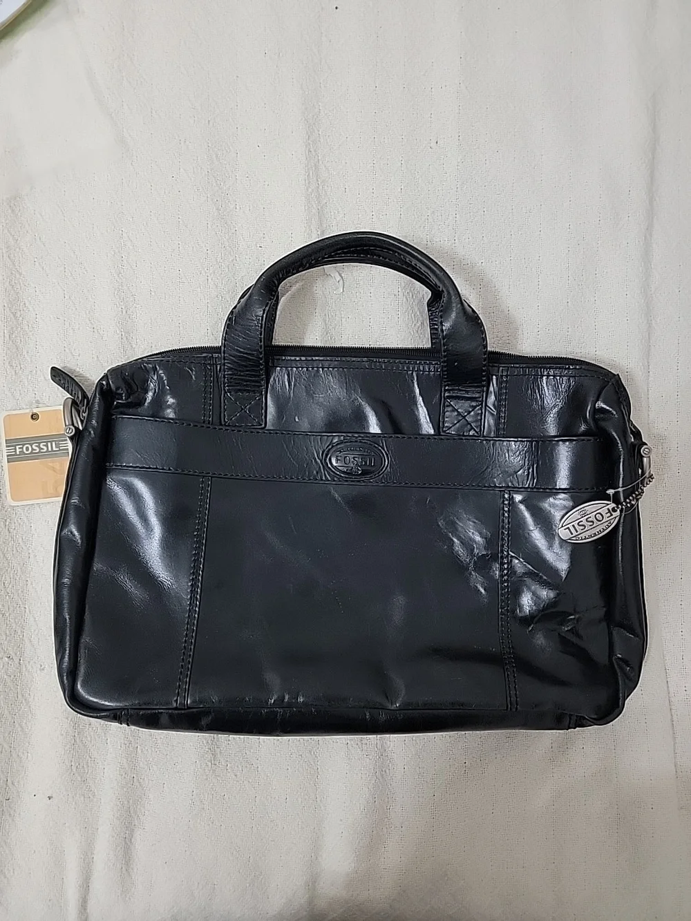 Fossil Black Leather Briefcase with Top Handles